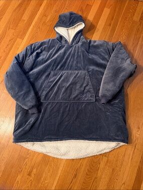 The Comfy Oversized Hooded Wearable Blanket - Navy Blue with Cream Lining
